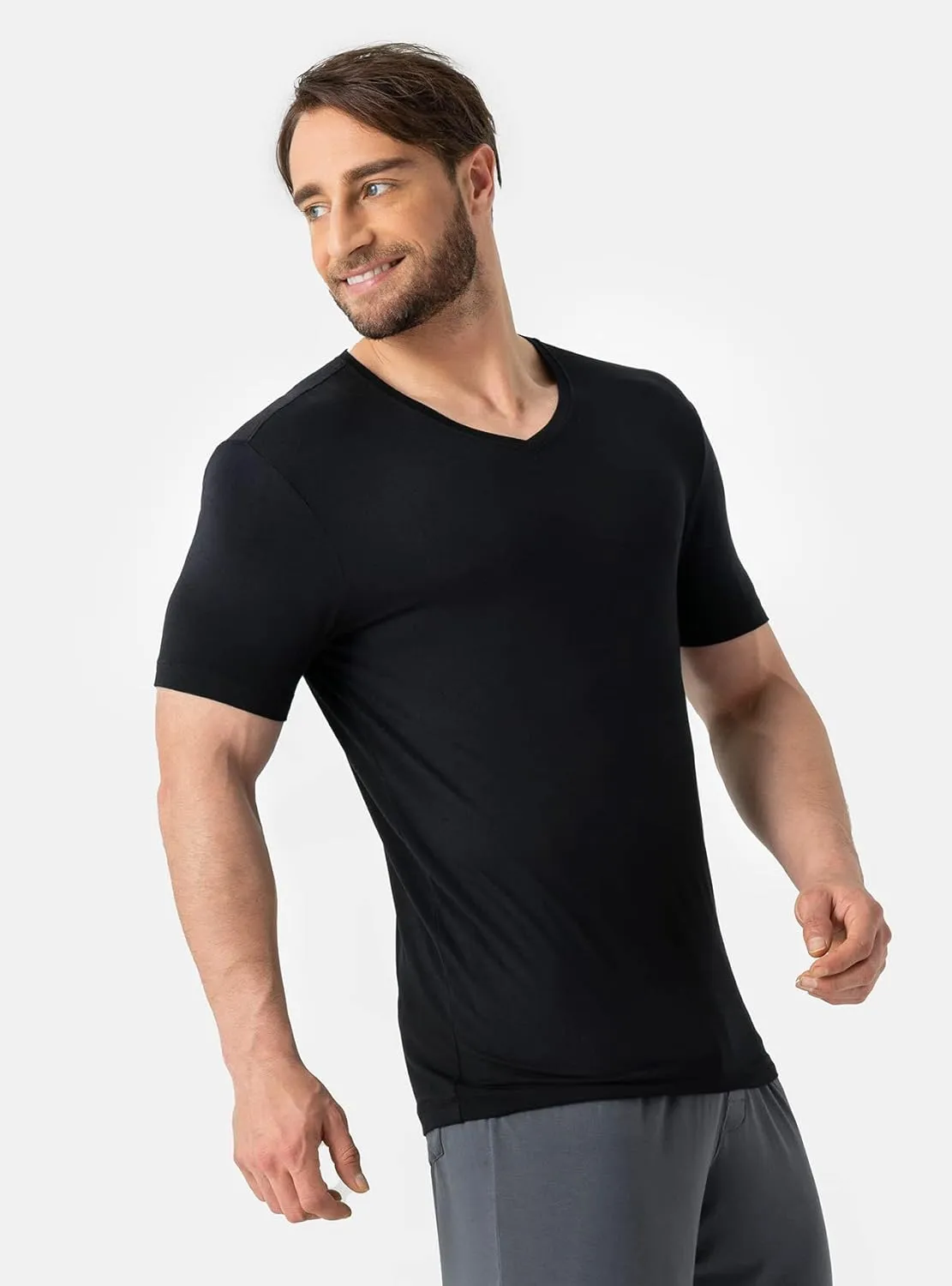 DAVID ARCHY Men's Undershirt Bamboo Rayon Moisture-Wicking V-Neck T-Shirts Stretch Tees for Men, 3 or 5 Pack