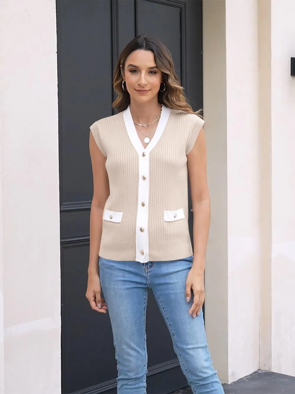 Disamer Sweaters Vest Tops for Women 2025 Summer Sleeveless T Shirts Button Down Cardigans Casual Knit Spring Clothes