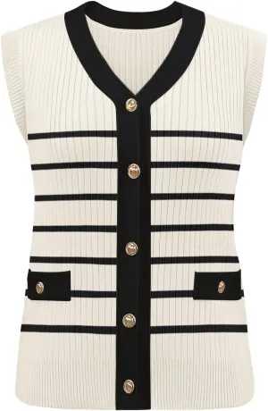 Disamer Sweaters Vest Tops for Women 2025 Summer Sleeveless T Shirts Button Down Cardigans Casual Knit Spring Clothes