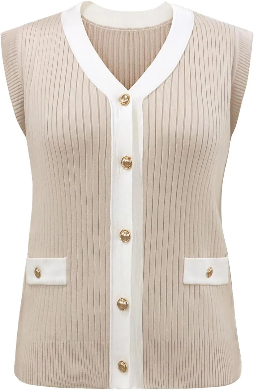 Disamer Sweaters Vest Tops for Women 2025 Summer Sleeveless T Shirts Button Down Cardigans Casual Knit Spring Clothes