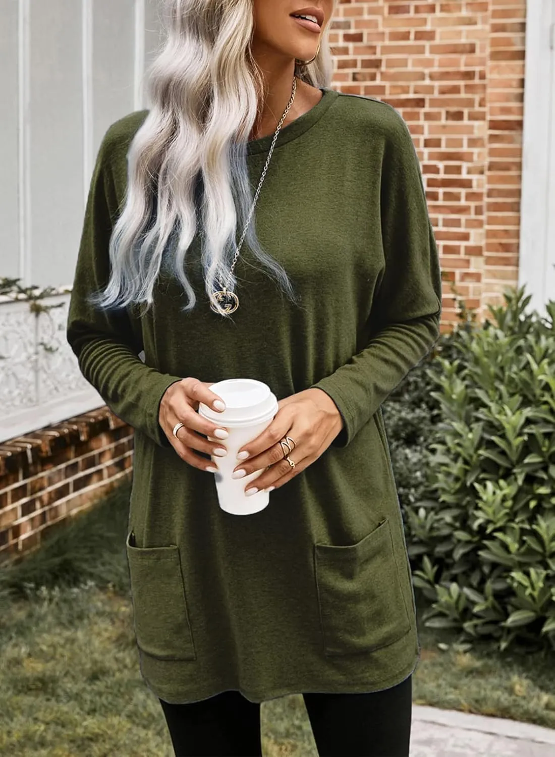 Dokotoo Womens 2025 Spring Outfits Casual Long Sleeve Shirts Lightweight Sweatshirts Fashion Tunic Tops with Pockets