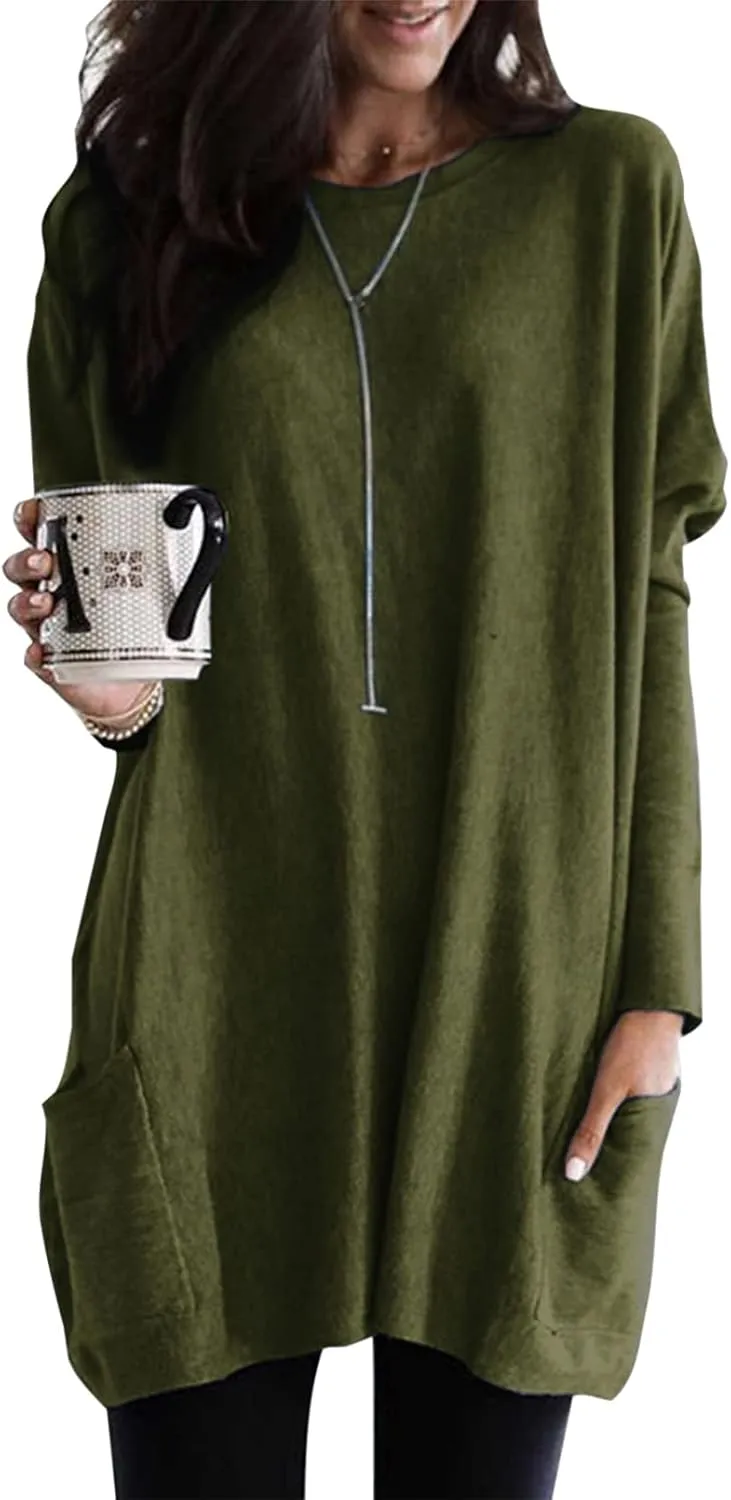 Dokotoo Womens 2025 Spring Outfits Casual Long Sleeve Shirts Lightweight Sweatshirts Fashion Tunic Tops with Pockets