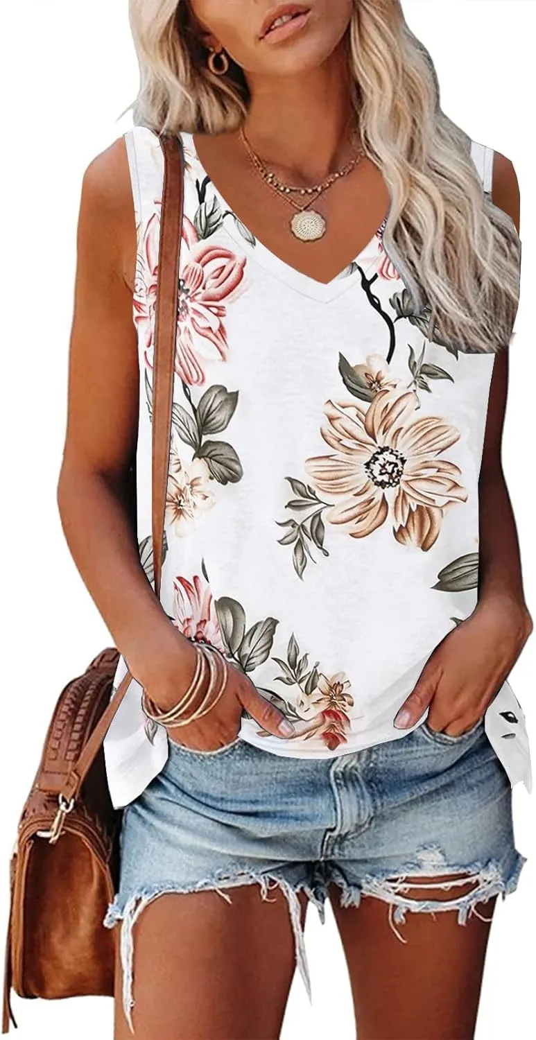 ETCYY Womens Summer Tops Sexy Tie Dye V Neck Tank Top Loose Fit Cute Printed Workout Sleeveless T Shirts