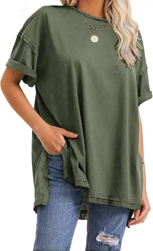 EXLURA Womens Summer Oversized T Shirts 2025 Casual Short Sleeve Loose Maternity Tops Crewneck Tunic Plus Gym Workout Top