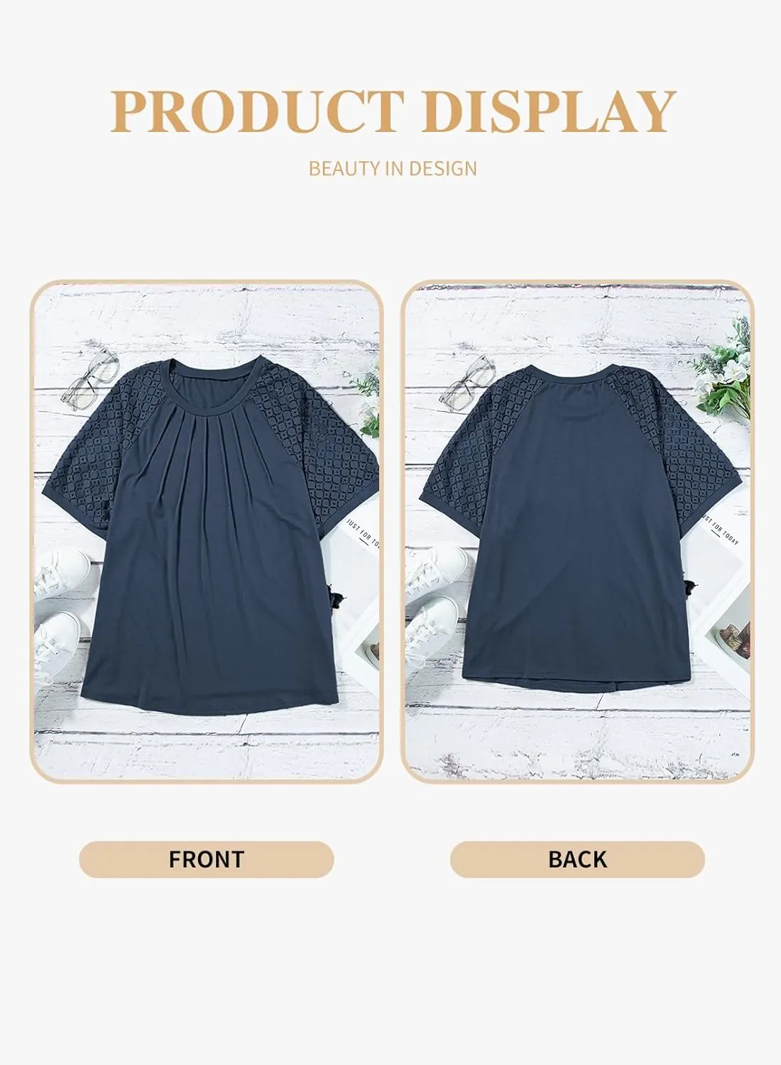 Eytino Plus Size Tops for Women Summer Lace Short Sleeve Crewneck Loose Casual Blouse Tunic T Shirts(1X-5X)