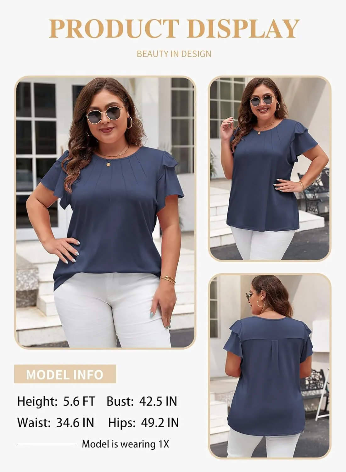 Eytino Women Plus Size Tops Ruffle Short Sleeve Crew Neck Summer Loose Casual Blouse T Shirts(1X-5X)