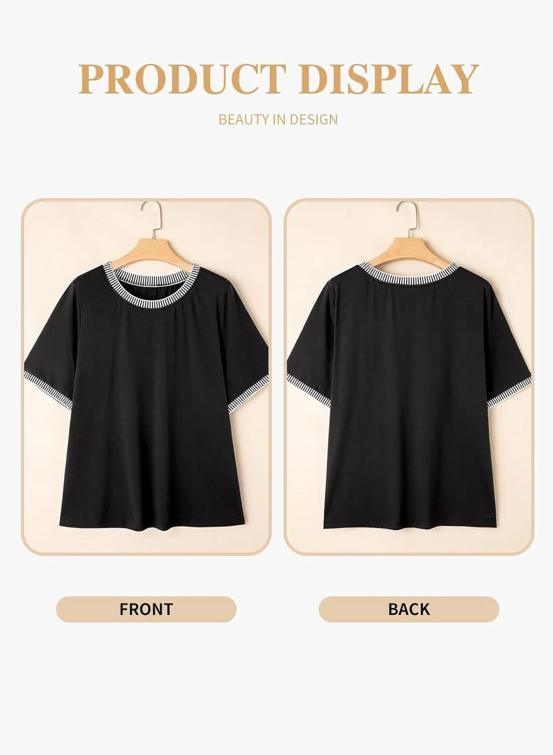 Eytino Womens Plus Size T Shirts Crewneck Striped Color Block Short Sleeve Tops Loose Casual Tee Shirts Blouse(1X-5X)