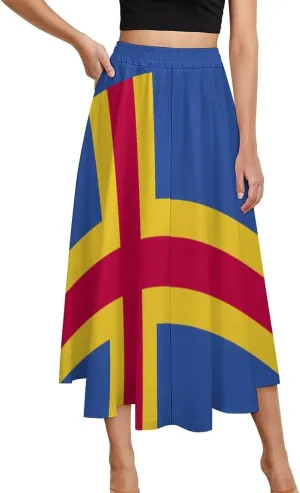 Fattyeery Skirts for Womens Antarctica Flag Summer Pleated High Waisted Long Skirt Casual Skirt for Beach Party Holiday Dress