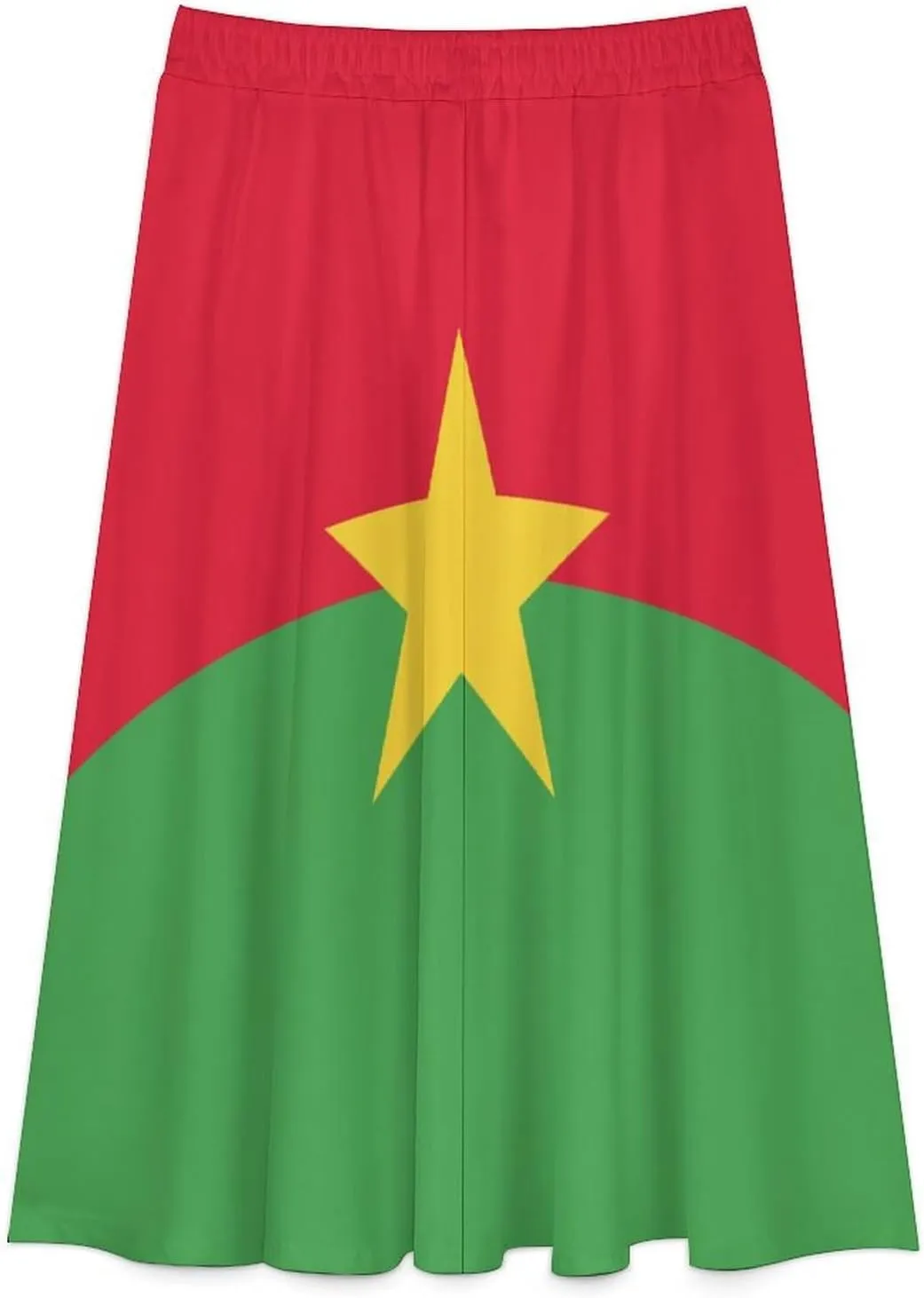 Fattyeery Womens Half Long Skirt Burkina Faso Flag Casual Pleated Plisse Hem Summer for Womens Midi Skirt Dress