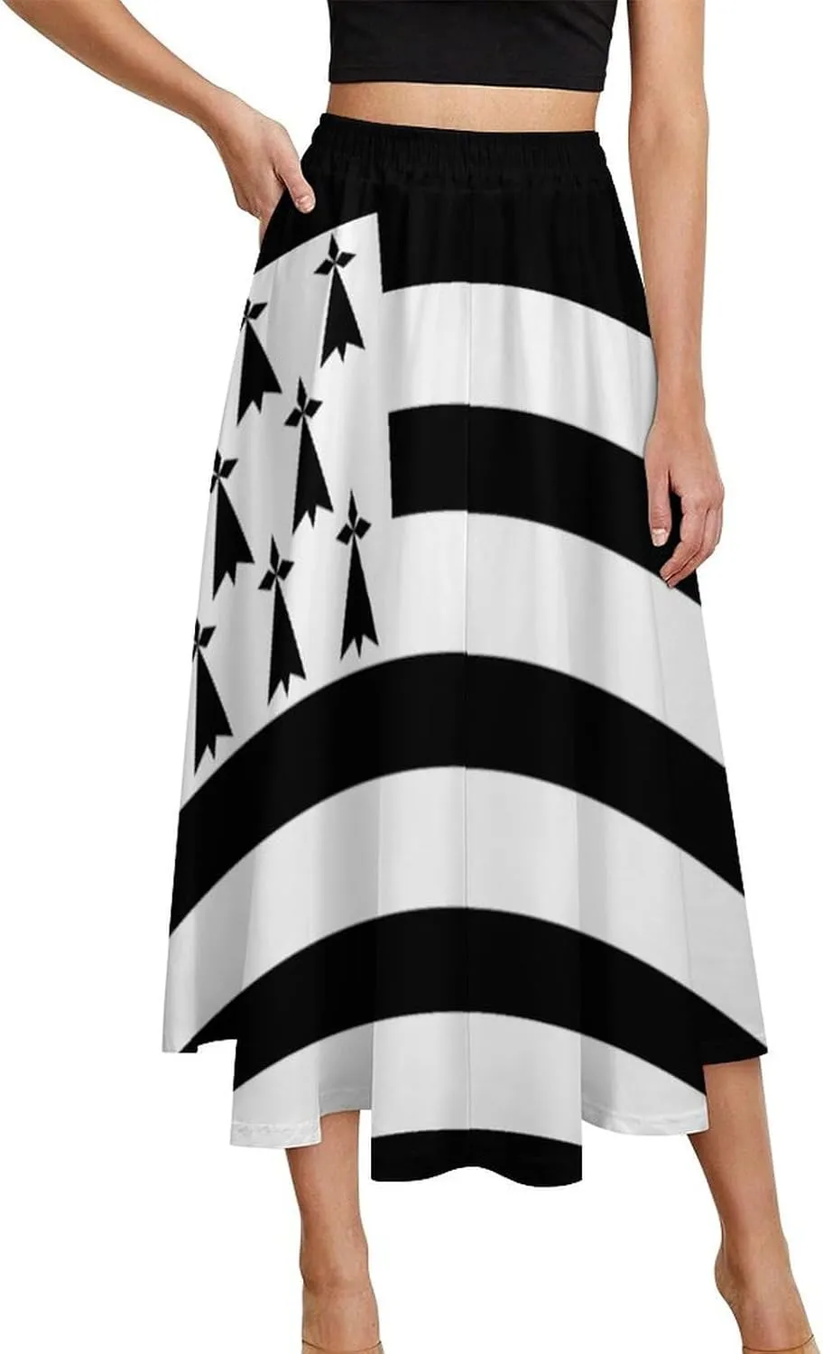Fattyeery Womens Half Long Skirt Burkina Faso Flag Casual Pleated Plisse Hem Summer for Womens Midi Skirt Dress