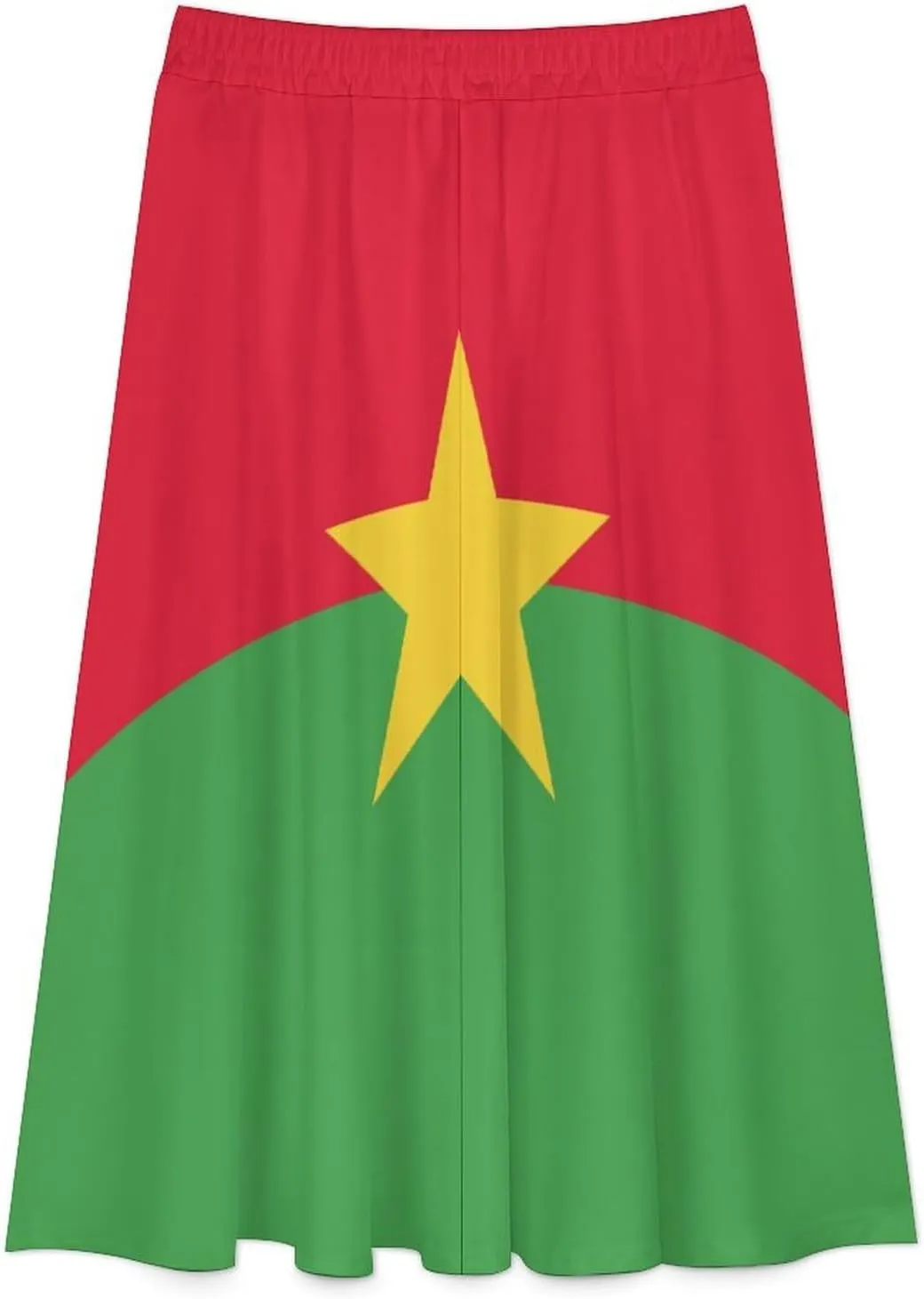 Fattyeery Womens Half Long Skirt Burkina Faso Flag Casual Pleated Plisse Hem Summer for Womens Midi Skirt Dress