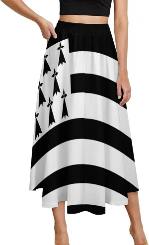 Fattyeery Womens Half Long Skirt Burkina Faso Flag Casual Pleated Plisse Hem Summer for Womens Midi Skirt Dress
