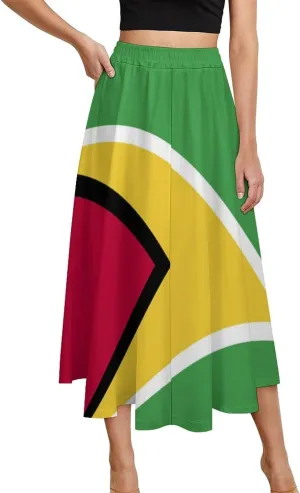 Fattyeery Womens Half Long Skirt Guyana Flag Casual Pleated Plisse Hem Summer for Womens Midi Skirt Dress