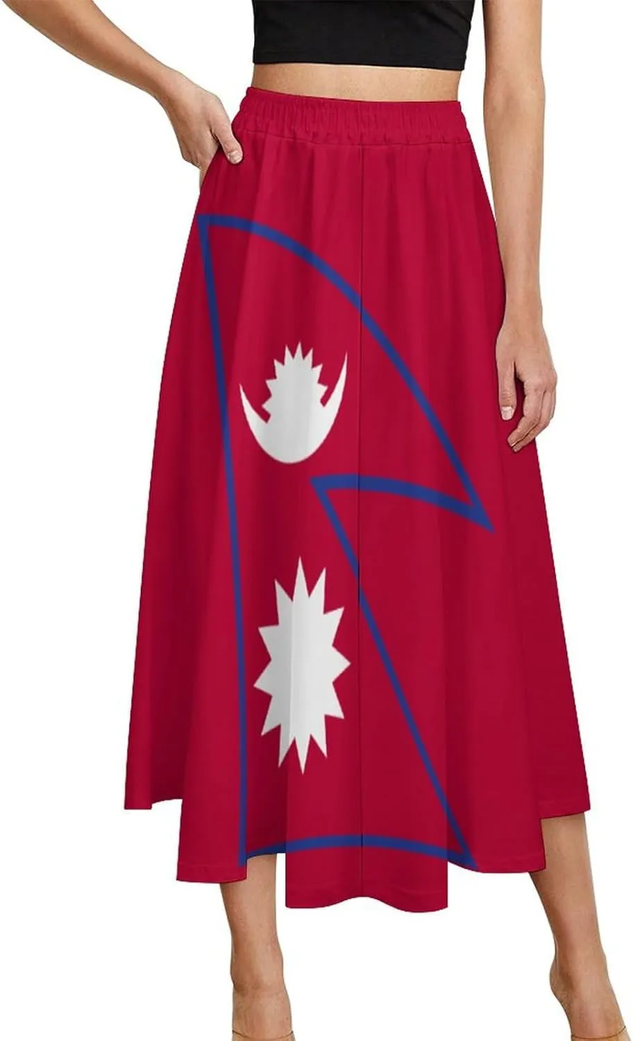 Fattyeery Womens Skirts Nicaragua Flag Prints High Waist Midi Skirt Athletic for Summer Dress Skorts Casual Knee Length Skirt