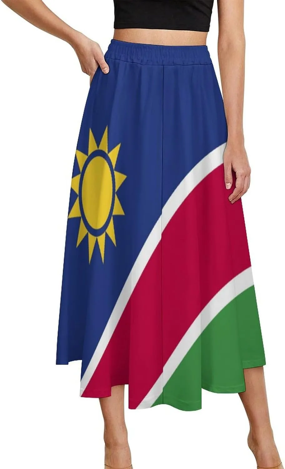 Fattyeery Womens Skirts Nicaragua Flag Prints High Waist Midi Skirt Athletic for Summer Dress Skorts Casual Knee Length Skirt