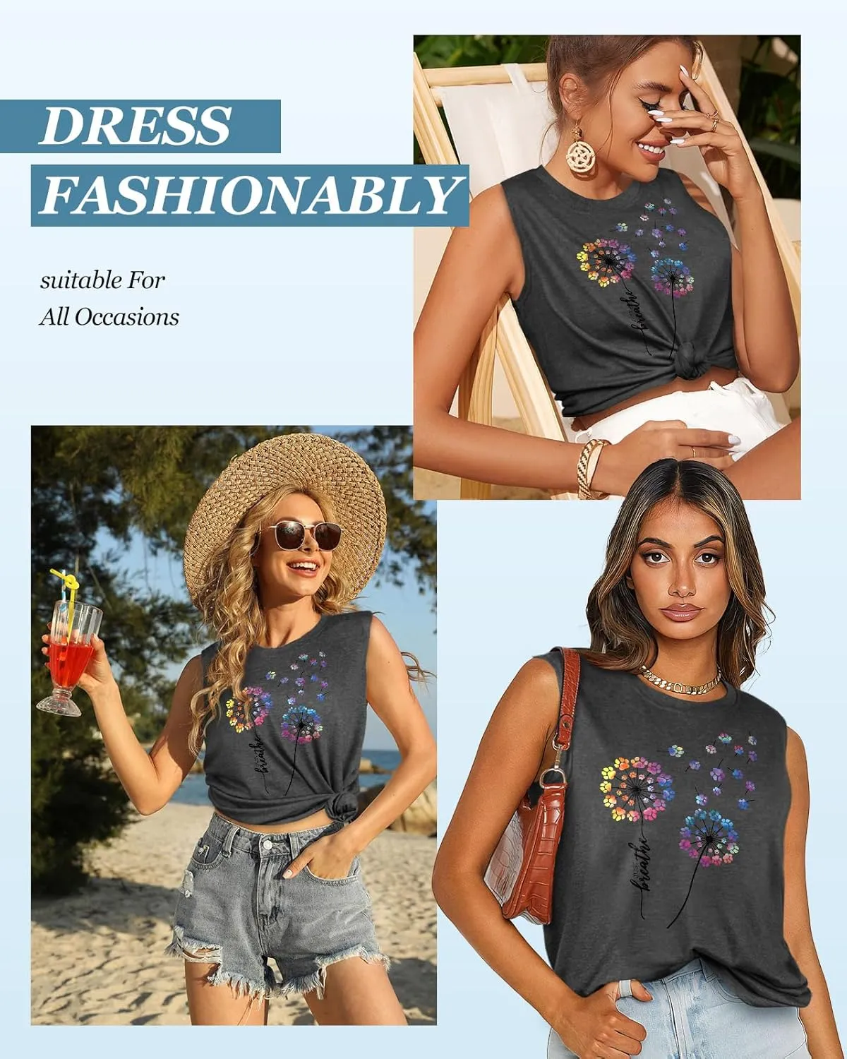 Flafens Tank Top for Women - Cute Womens Summer Graphic Cotton Sleeveless T Shirts Crewneck Tops Workout Gym Basic Tunic