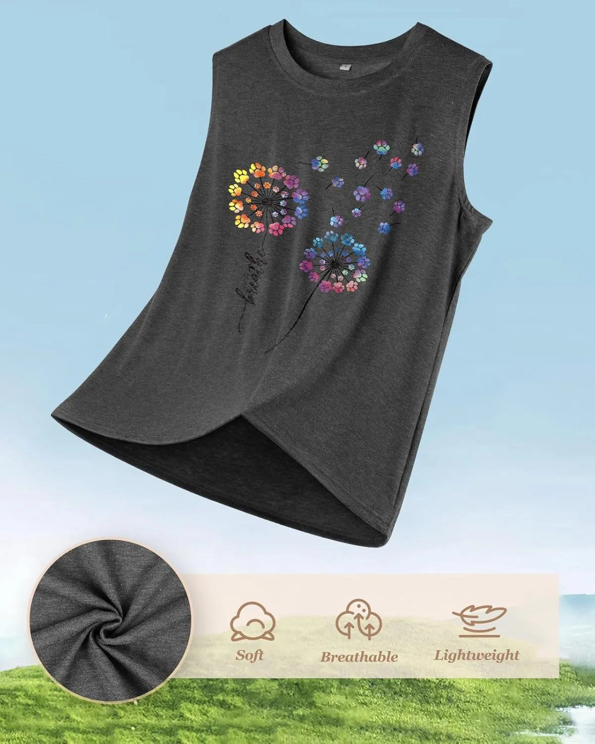 Flafens Tank Top for Women - Cute Womens Summer Graphic Cotton Sleeveless T Shirts Crewneck Tops Workout Gym Basic Tunic