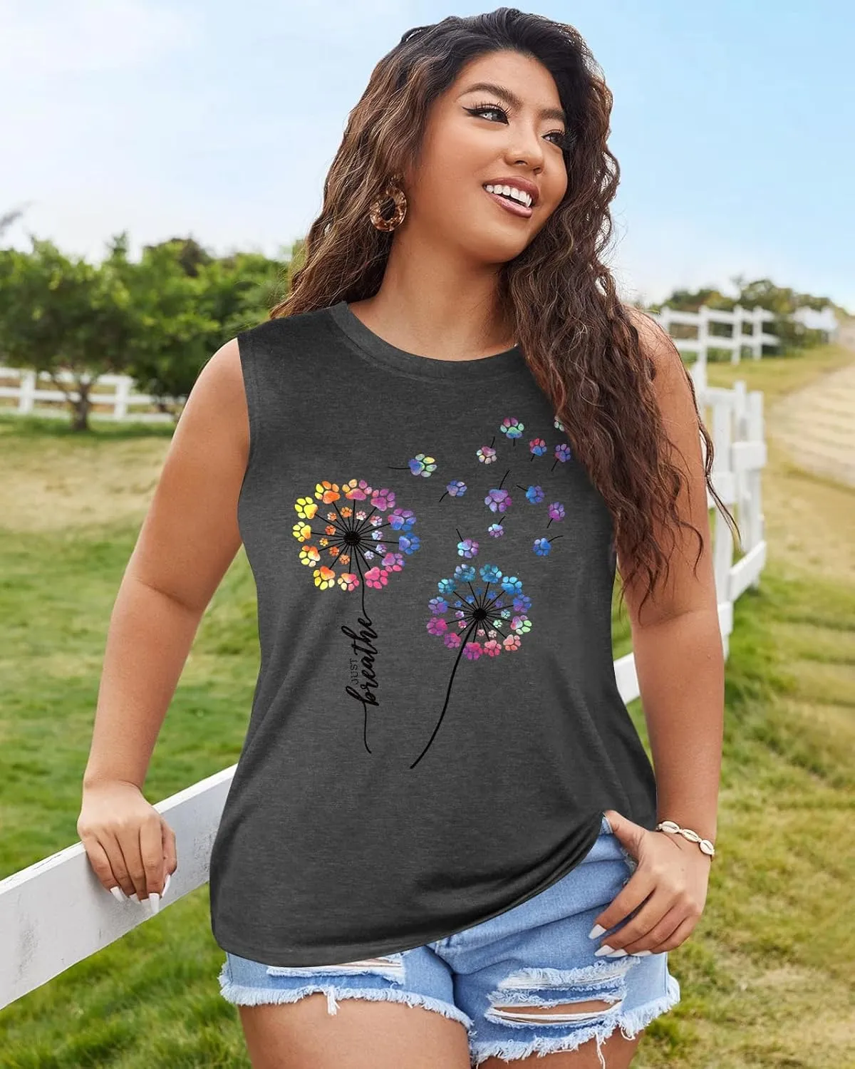 Flafens Tank Top for Women - Cute Womens Summer Graphic Cotton Sleeveless T Shirts Crewneck Tops Workout Gym Basic Tunic
