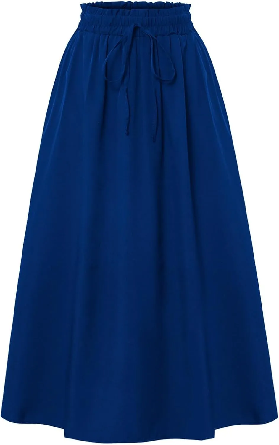 Floral Midi Skirt Boho Flowy Elastic High Waist A Line Skirt Bow Linen Flared Beach Long Skirts for Women with Pockets