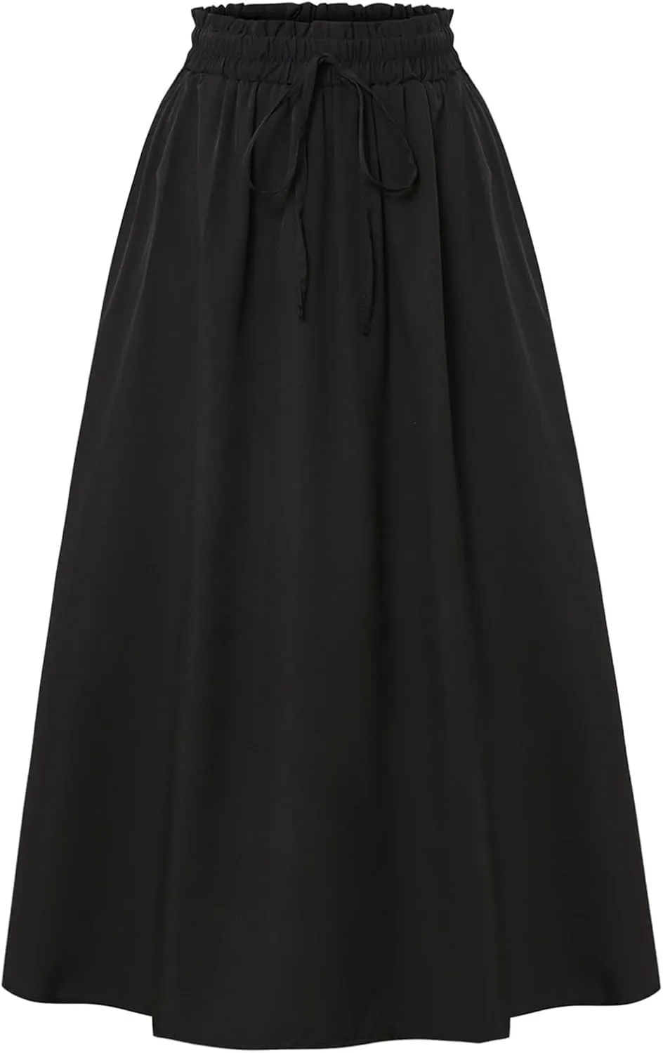 Floral Midi Skirt Boho Flowy Elastic High Waist A Line Skirt Bow Linen Flared Beach Long Skirts for Women with Pockets