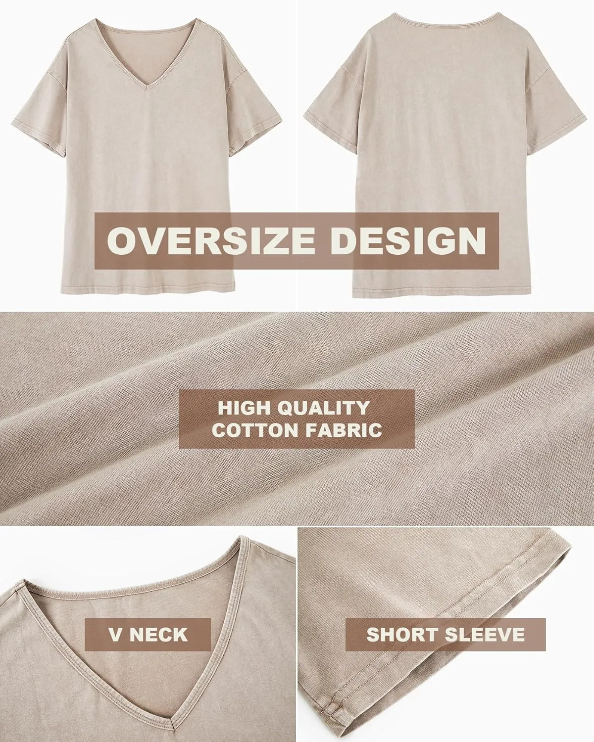 Flowyair Womens Oversized T Shirts Summer Loose Fit Cotton Short Sleeve Basic Tees Casual V Neck Boyfriend Tunic Tops