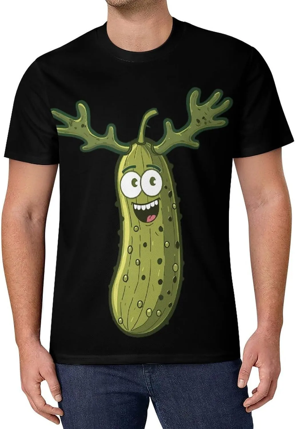 Funny Pickle with Antlers Men's Short Sleeve Tee Casual Crew Neck T-Shirts Summer Workout Tops Graphic