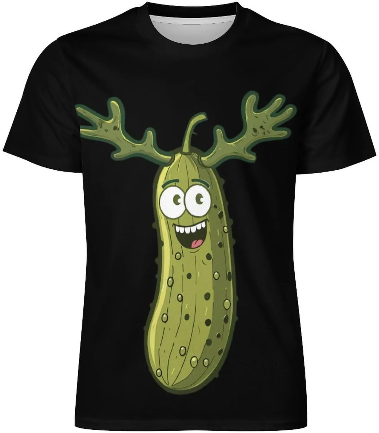 Funny Pickle with Antlers Men's Short Sleeve Tee Casual Crew Neck T-Shirts Summer Workout Tops Graphic