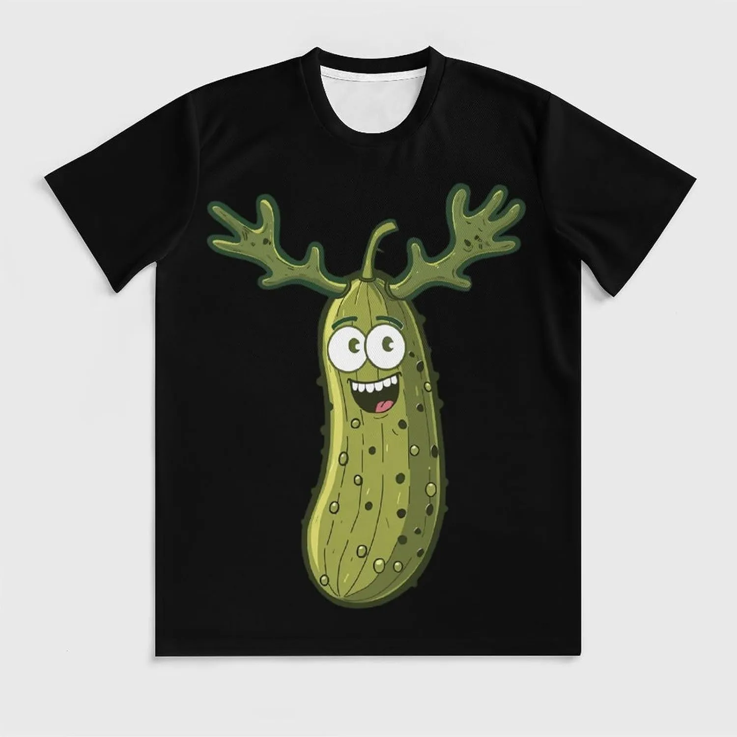 Funny Pickle with Antlers Men's Short Sleeve Tee Casual Crew Neck T-Shirts Summer Workout Tops Graphic