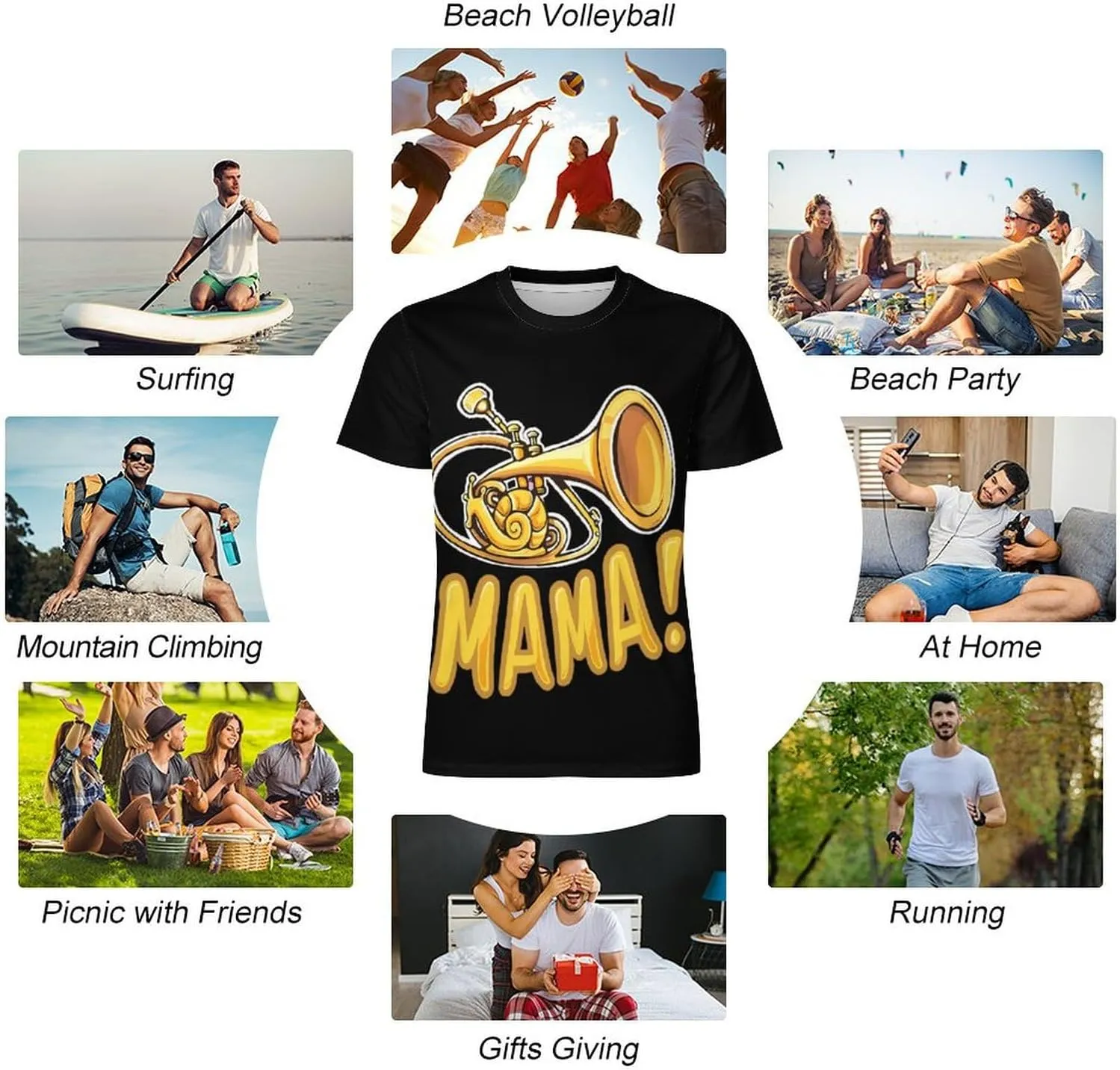 Funny Snail French Horn Musician Gift Men's Short Sleeve Tee Casual Crew Neck T-Shirts Summer Workout Tops Graphic