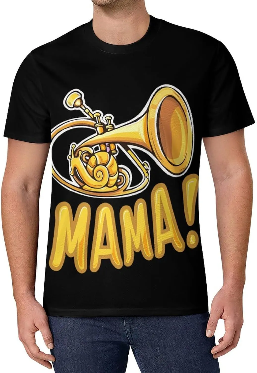 Funny Snail French Horn Musician Gift Men's Short Sleeve Tee Casual Crew Neck T-Shirts Summer Workout Tops Graphic