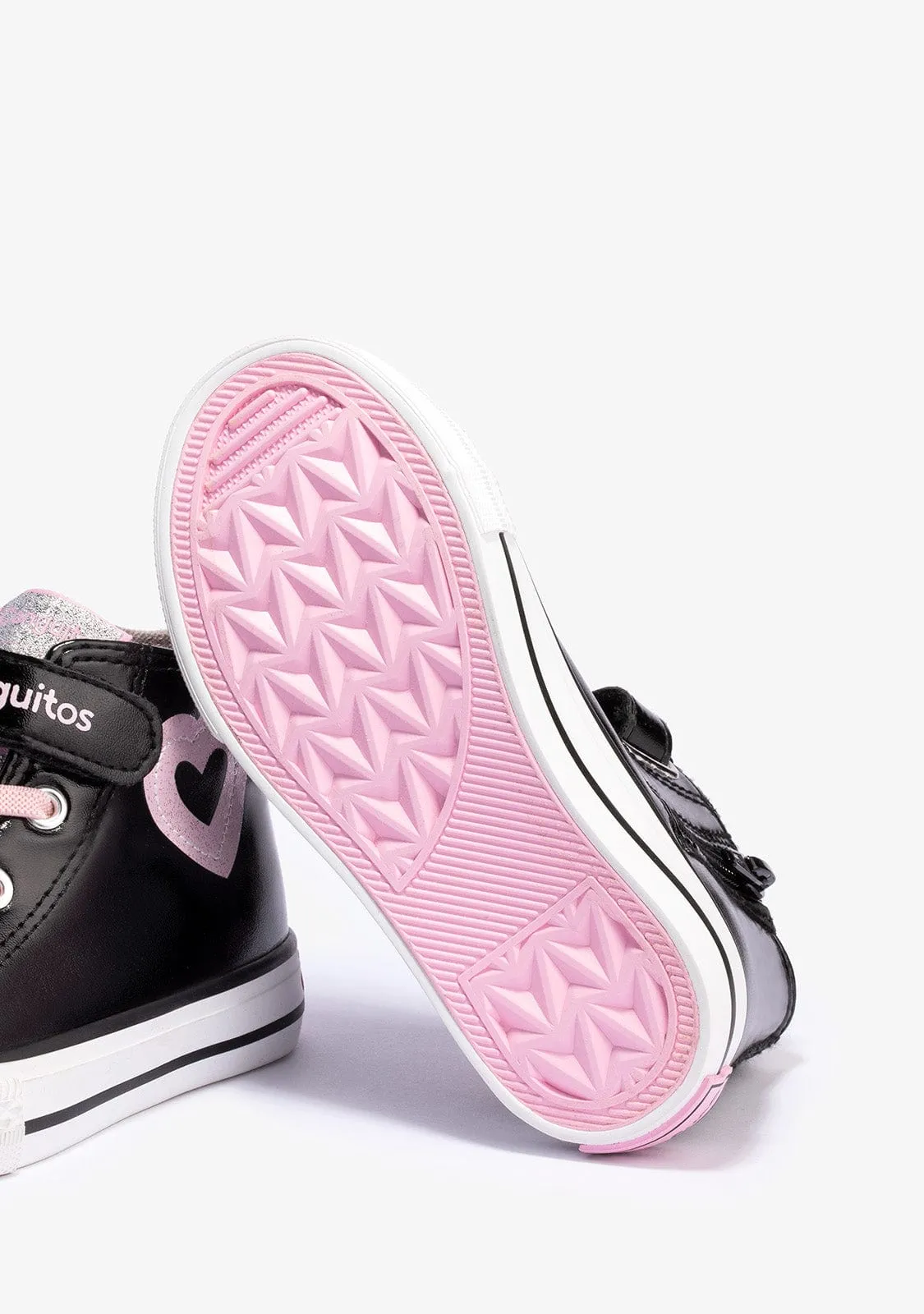 Girl's Black Patent Leather Heart Hi-Top Sneakers