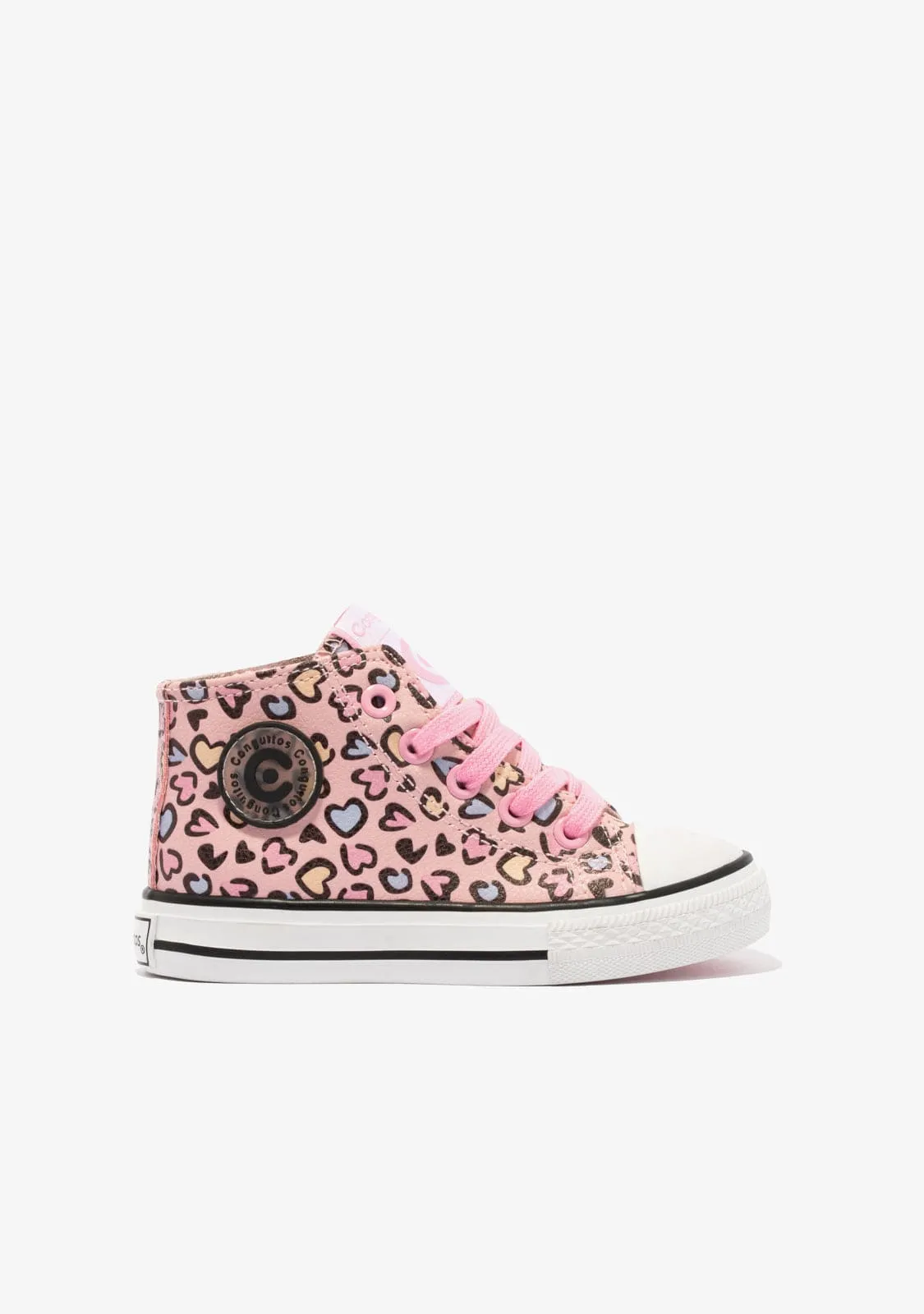 Girl's Pink Print Hearts Hi-Top Sneakers
