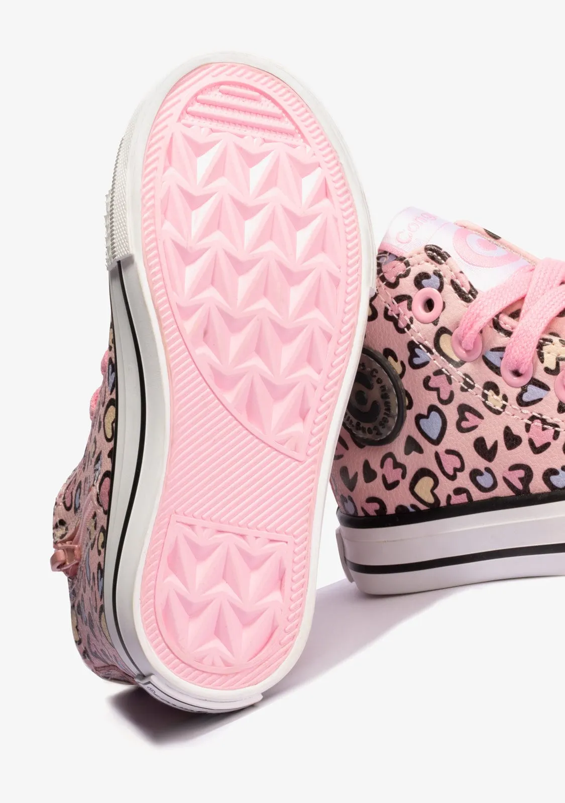 Girl's Pink Print Hearts Hi-Top Sneakers