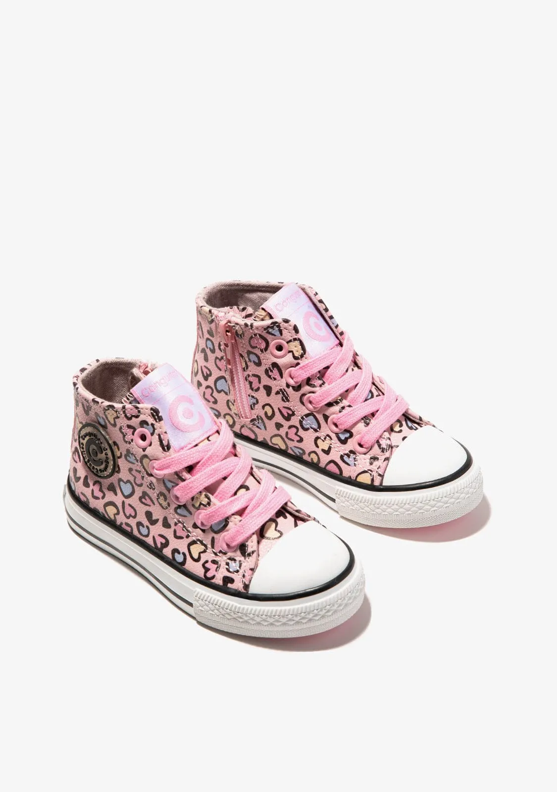 Girl's Pink Print Hearts Hi-Top Sneakers