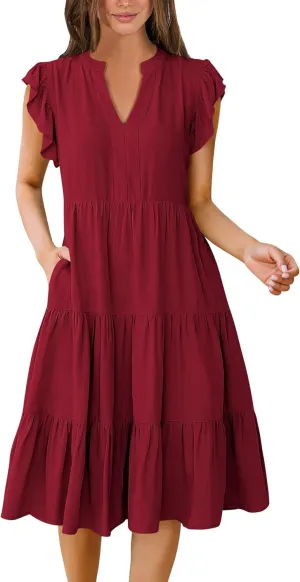 GOLDSTITCH Women's Summer Casual T Shirts Maxi Dress Flowy V Neck Tiered Beach Vacation Sundress 2025 Outfits