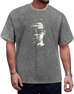 Graphic T Shirts for Men Crew Neck Washed Cotton Oversized Short Sleeve Loose Hip Hop Streetwear Basic Summer Tees