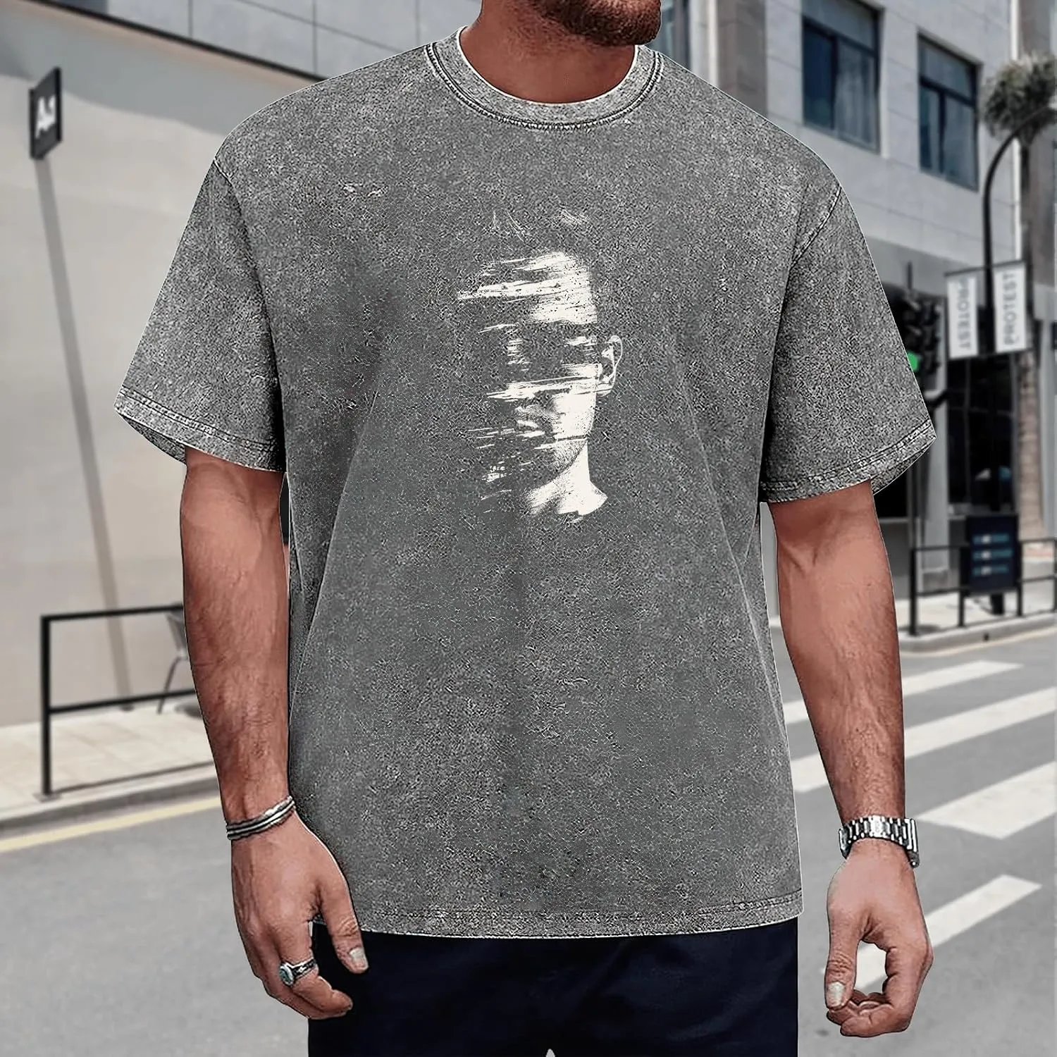 Graphic T Shirts for Men Crew Neck Washed Cotton Oversized Short Sleeve Loose Hip Hop Streetwear Basic Summer Tees