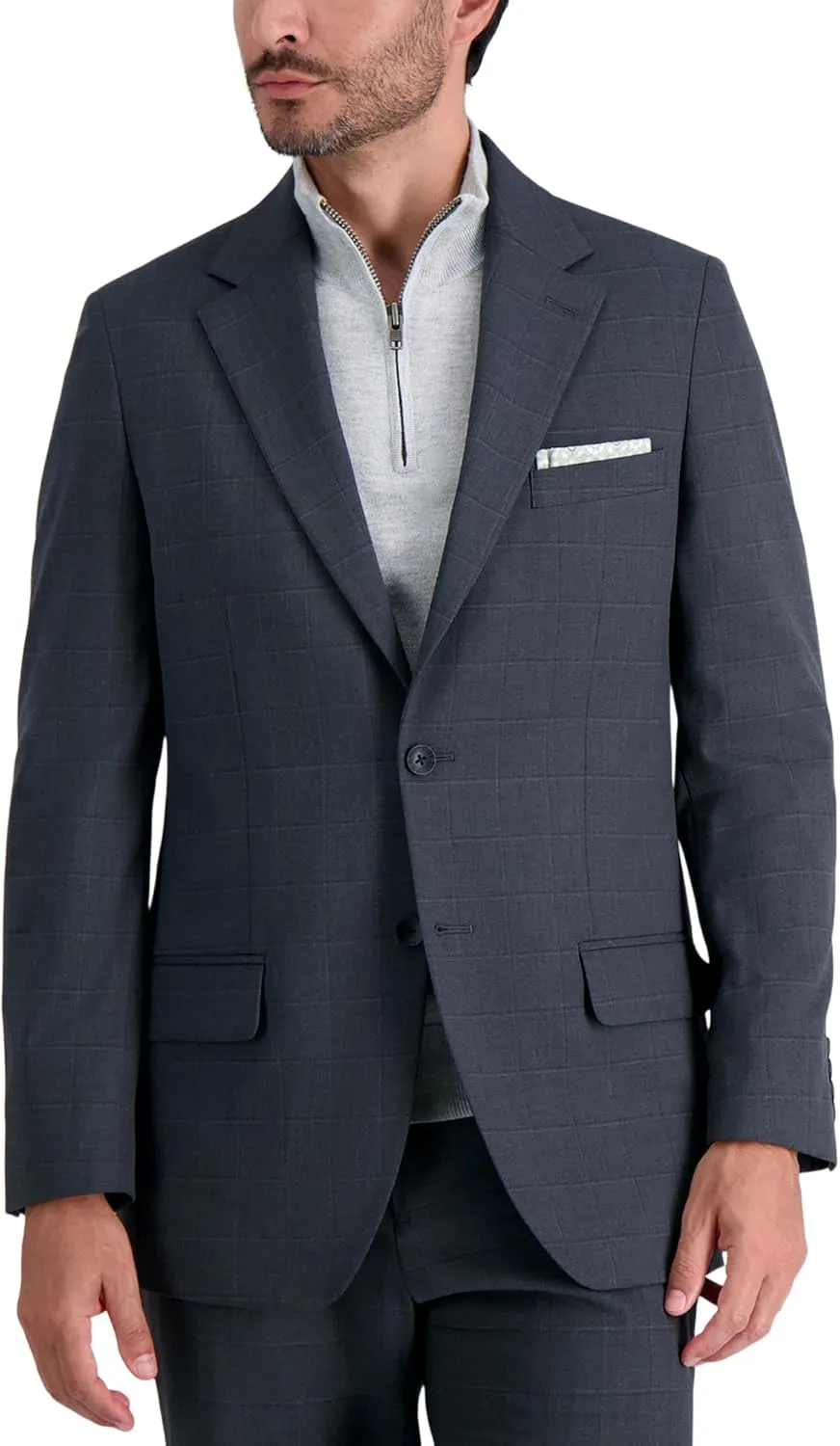 Haggar Men's JMH Premium Stretch Tailored Fit Suit Separate Pants, Charcoal Windowpane-Jacket, 44