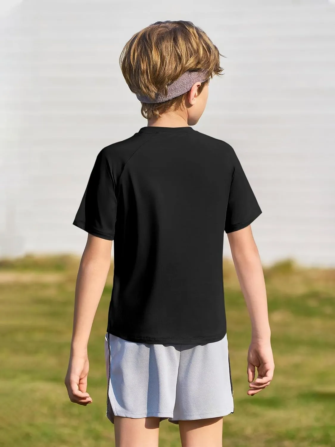 Haloumoning Boys Short Sleeve Athletic T-Shirts Kids Basic Quick Dry Lightweight Performance Tees 5-14 Years