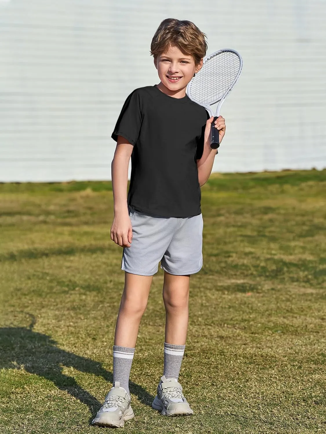 Haloumoning Boys Short Sleeve Athletic T-Shirts Kids Basic Quick Dry Lightweight Performance Tees 5-14 Years