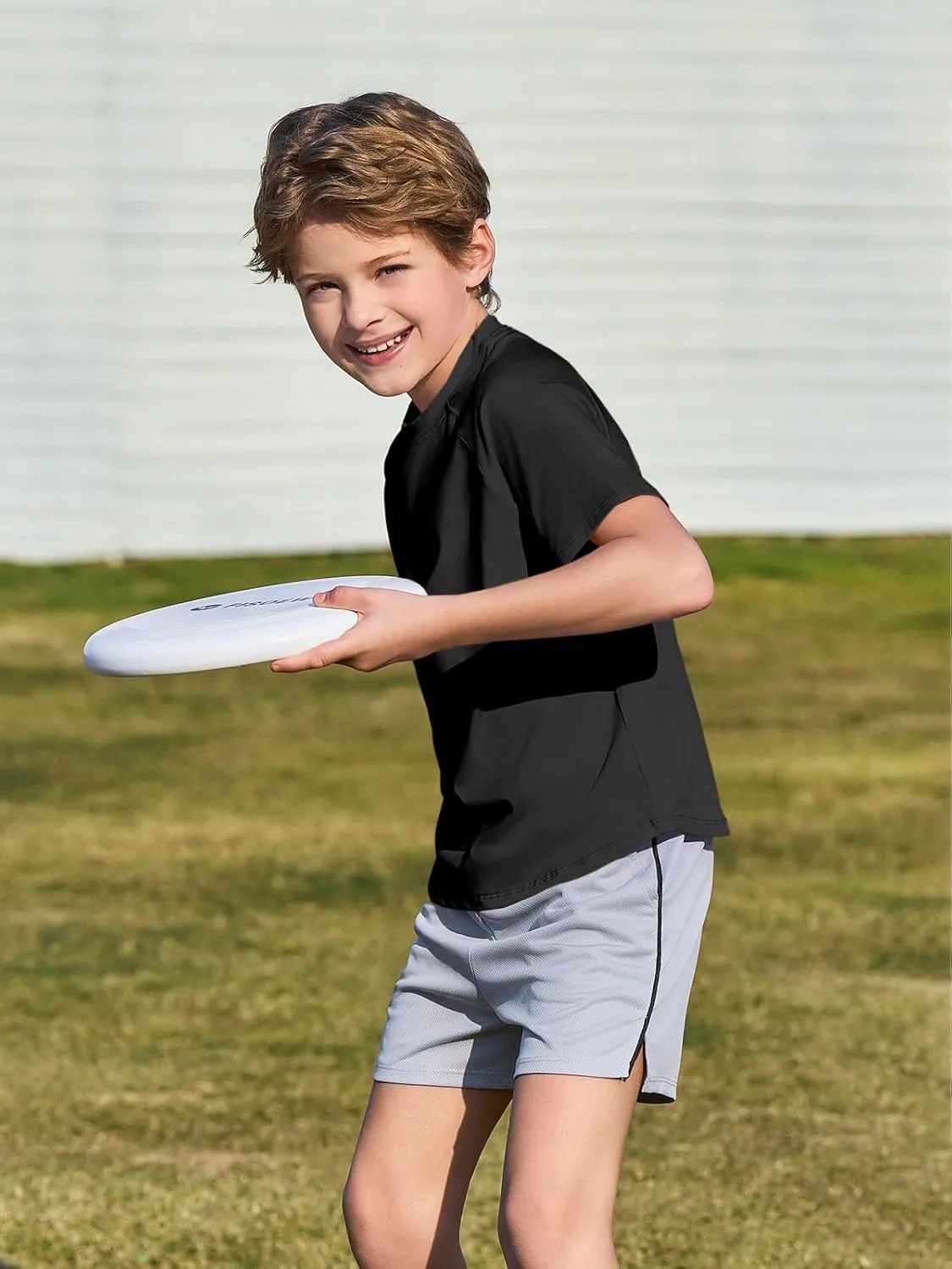 Haloumoning Boys Short Sleeve Athletic T-Shirts Kids Basic Quick Dry Lightweight Performance Tees 5-14 Years