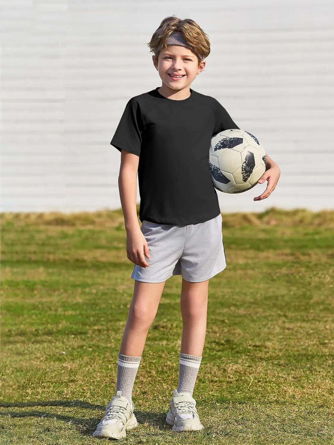 Haloumoning Boys Short Sleeve Athletic T-Shirts Kids Basic Quick Dry Lightweight Performance Tees 5-14 Years