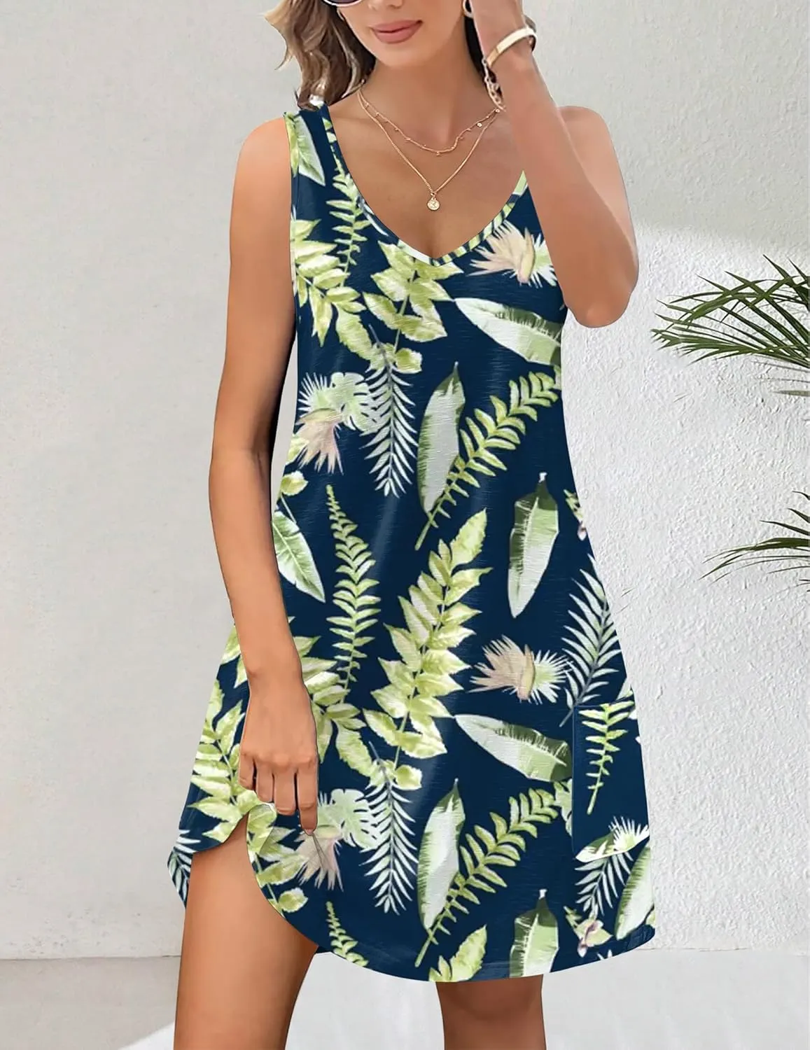 HOTOUCH Women's Casual Sundress with Pockets Summer Beach Dress Floral T-Shirts Dress V Neck Loose Tank Dresses