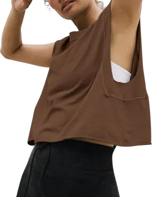 HUGOOME Women Workout Tank Tops Oversized Crop Sleeveless Tee Loose Fit Boxy Basic Yoga Active Summer T Shirts Gym 2025