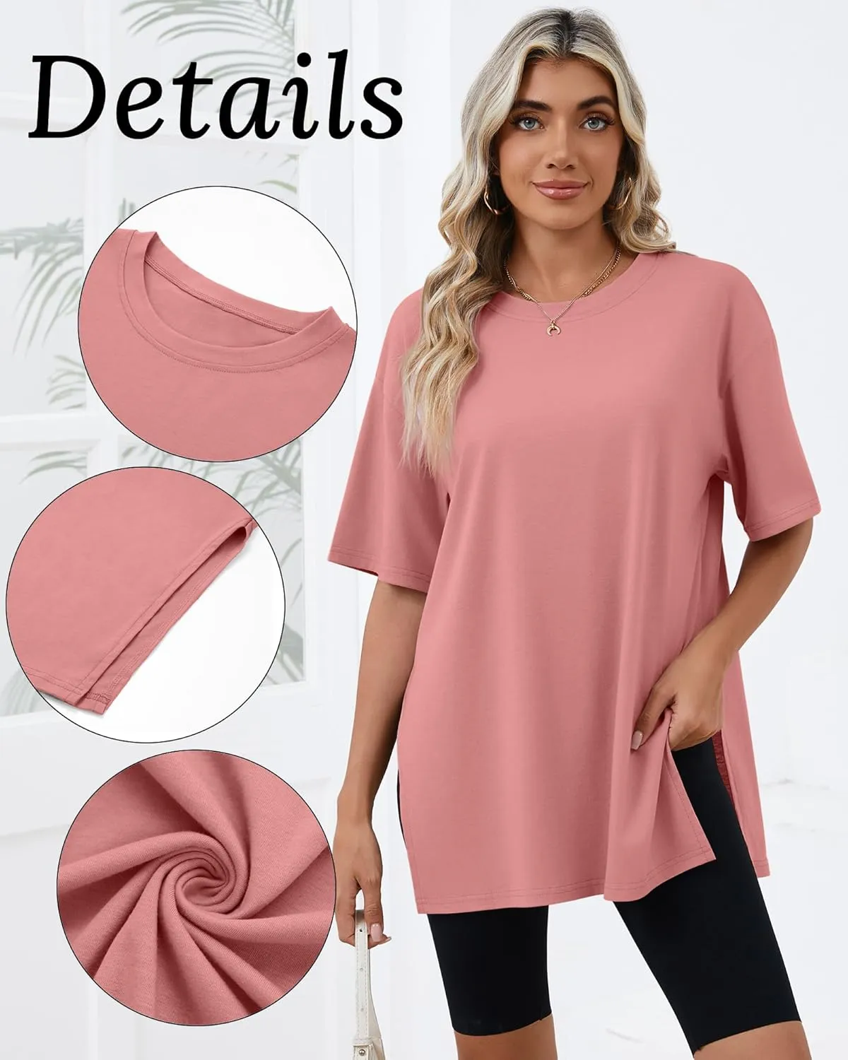 Huukeay 3 Pack Women's Oversized Gym T Shirts Cotton Short Sleeve Side Split Crewneck Tops Casual Workout Baggy Basic Tee