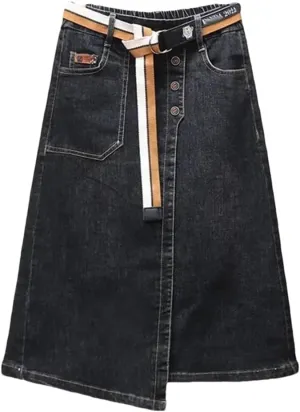 Irregular Denim Skirt for Women Spring Summer Elastic High Waisted A-Line Buttocks Wrapped Skirts
