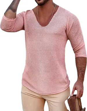 JEShifangjiusu Mens Casual Slim Fit V-Neck Pullover Long Sleeve Knitted Pullover Sweaters Lightweight Solid Stretchy T-Shirts