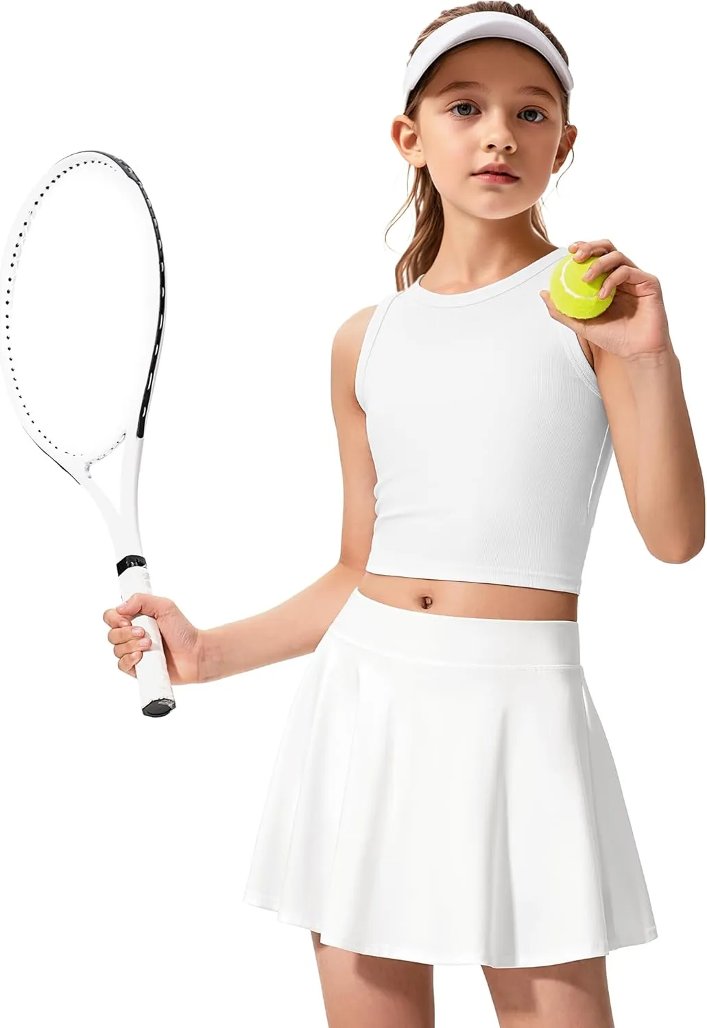 JOCMIC Girls Tennis Skirt with Shorts and Pockets for Golf Running School, Athletic Skorts for Girls 7-14 Years