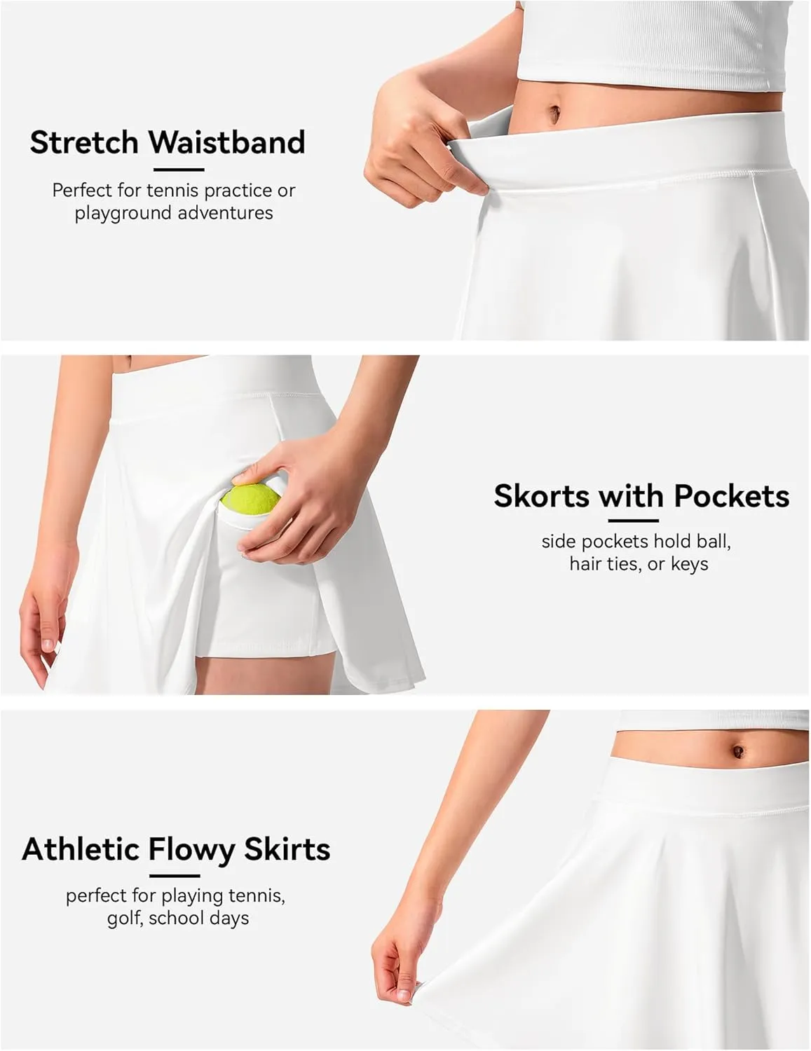 JOCMIC Girls Tennis Skirt with Shorts and Pockets for Golf Running School, Athletic Skorts for Girls 7-14 Years