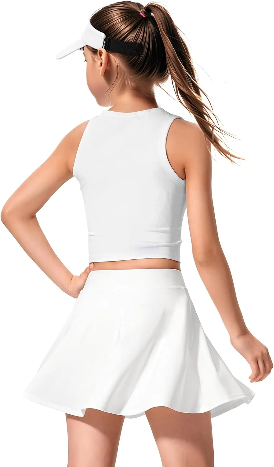 JOCMIC Girls Tennis Skirt with Shorts and Pockets for Golf Running School, Athletic Skorts for Girls 7-14 Years